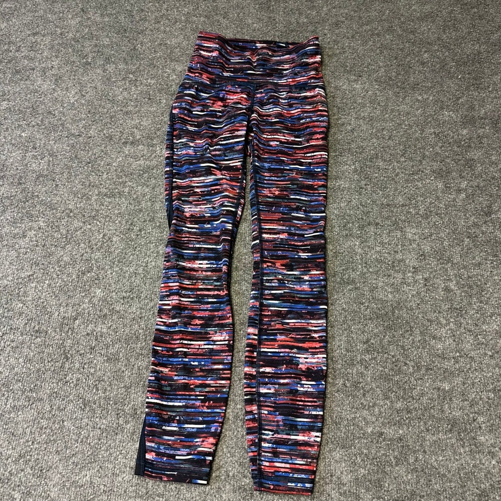 Lululemon Leggings Womens Size 2 Multicolor Abstract Stripe Mesh Athletic